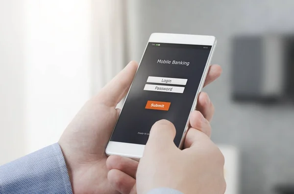 Anmeldung zum mobilen Bankkonto auf dem Smartphone — Stockfoto