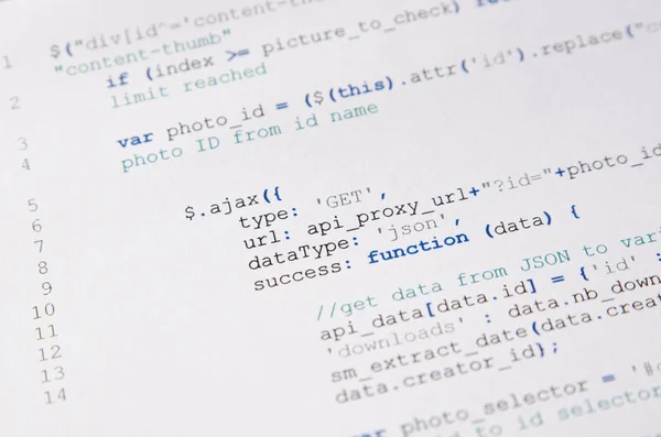 Web-Entwickler-Programmiercode auf ein Blatt Papier gedruckt — Stockfoto