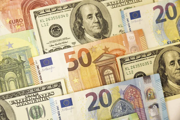 Banconote in euro, composizione del dollaro — Foto Stock