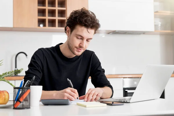 Man Making Financial Revision Home Budget Concept — Stock Photo, Image