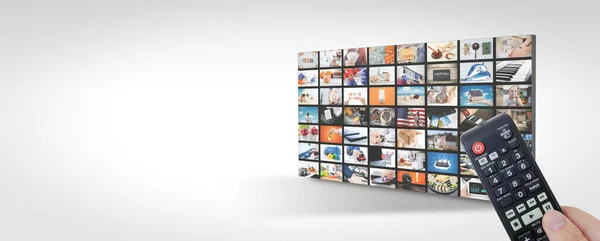 テレビのストリーミング テレビのマルチメディアパネル コピースペース付きWebバナー画像 — ストック写真