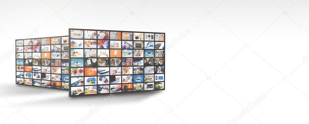 Television streaming, TV multimedia panel. Web banner image with copy space