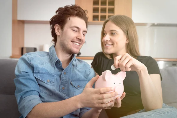 Home budget, family finance with piggy bank