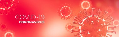 Coronavirus 3D canlandırma, COVID-19 salgını. Kopya alanı olan web paneli arkaplan resmi