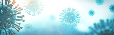 Coronavirus 3D canlandırma, COVID-19 salgını. Kopya alanı olan web paneli arkaplan resmi