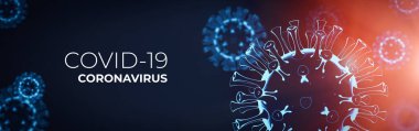 Coronavirus 3D canlandırma, COVID-19 salgını. Kopya alanı olan web paneli arkaplan resmi