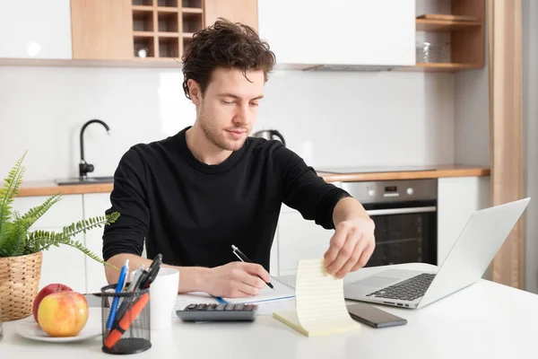 Young Man Working Home Home Office Remotely Working Concept — Stock Photo, Image