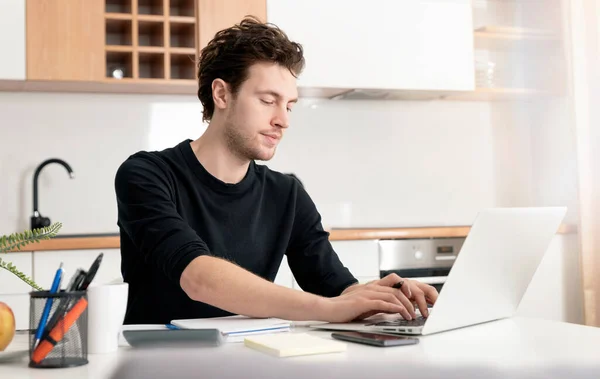 Young Man Working Home Home Office Remotely Working Concept — Stock Photo, Image