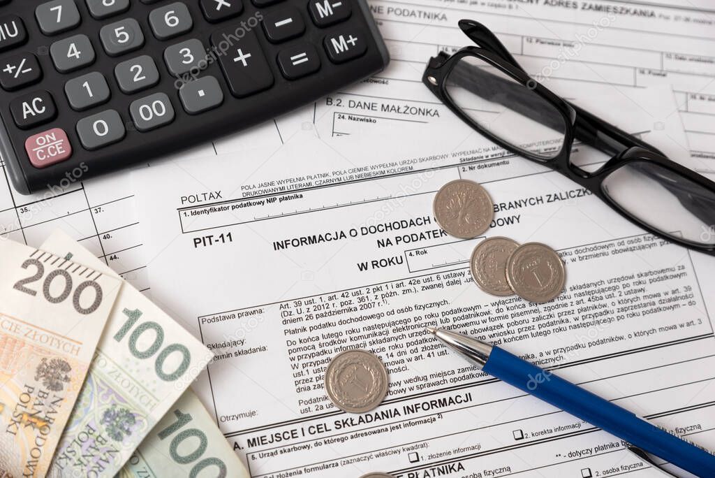 Polish tax form. Finance, tax income, settlements concept