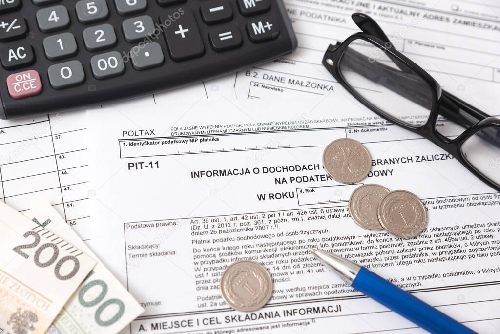 Polish tax form. Finance, tax income, settlements concept