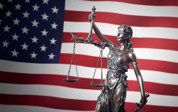 Law Legal Judge Concept Lady Justice Usa Flag Background — Stock Photo, Image