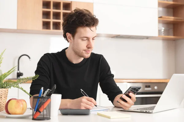 Man Using Laptop Home Job Search Remote Work Concept — Stock Photo, Image