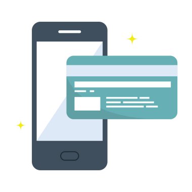 Kredi kartı veya banka kartı taşıyıcı grafik tasarımı ile mobil ödeme