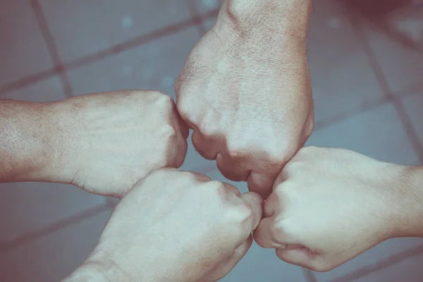 Teamwork Concept Many People Standing Touch Hands Together Field Starting — Stock Photo, Image