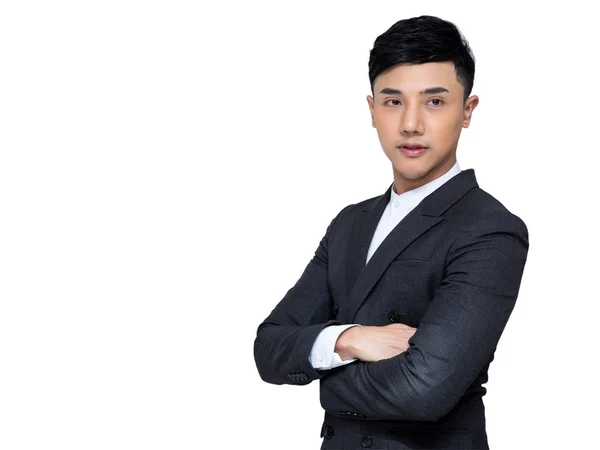Portret Młodego Biznesmena Azji Stojącego Białym Tle Ścieżką Wycinania — Zdjęcie stockowe