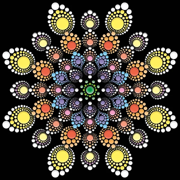 Mandala Okrąg Głęboka Kropka Jak Kolorowy Kwiat Czarnym Tle — Zdjęcie stockowe