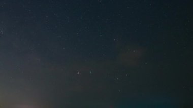 Gürültü tanecikleriyle karanlık gökyüzünde yıldız ve Samanyolu hareketi