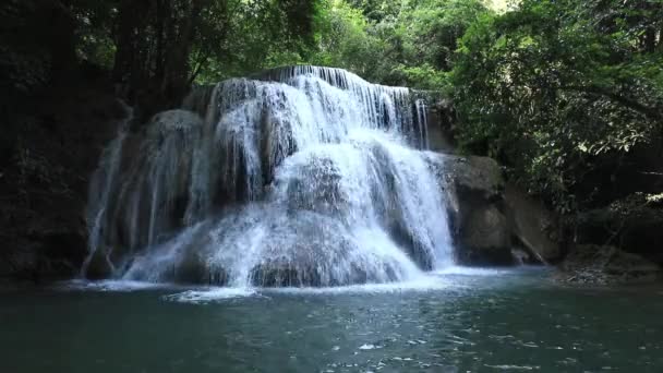 Bela Cachoeira Floresta Profunda Despeje Para Baixo Rapidamente Cada Passo — Vídeo de Stock