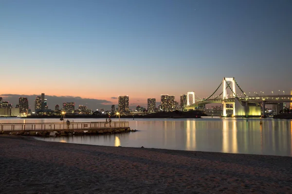 Odaiba Japón Ene 2016 Algunos Turistas Pie Puerto Ver Iluminación — Foto de Stock