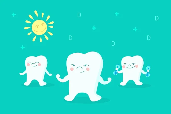 Cute cartoon teeth character. Strong healthy white teeth. Vector illustration — 스톡 벡터