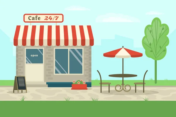 Park kafesi. Dışarıdaki kafe dükkanında. Düz biçim illüstrasyonu