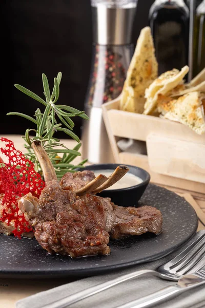 Grilled Food Barbecue Lamb Rack Roasted Herbs Grilled Roasted Rack — 스톡 사진