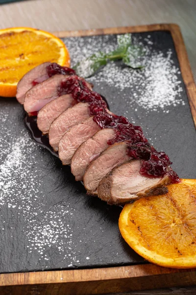 Duck Breast Sauce Baked Duck Breast Close Duck Breast Thin — 스톡 사진