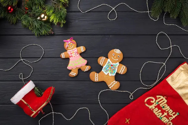 Gingerbread Man Christmas Bakery Gingerbread Man Decorated Colored Icing Holiday — 스톡 사진