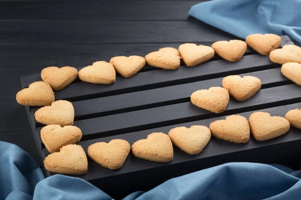 Galletas Forma Corazón Decoradas Para Día San Valentín Marco Rectangular — Foto de Stock