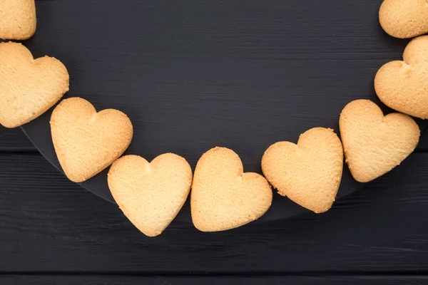 Galletas Forma Corazón Decoradas Para Día San Valentín Marco Redondo — Foto de Stock