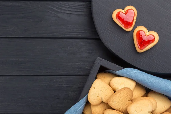 Galletas Forma Corazón Decoradas Para Día San Valentín Espacio Libre — Foto de Stock