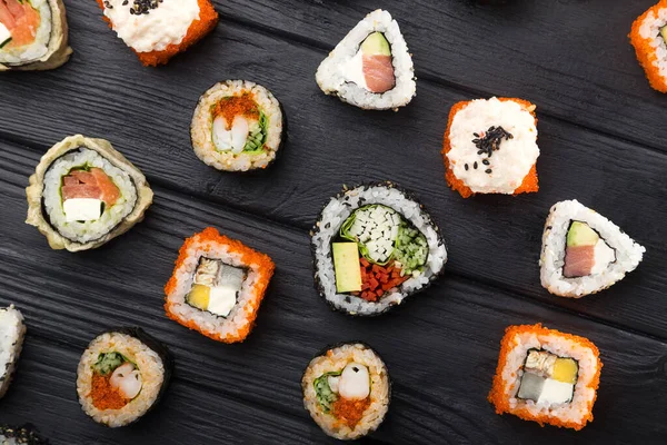 Sushi Set Maki Gunkan Sushi Rolls Served Stone Slate Sushi — Stock Photo, Image