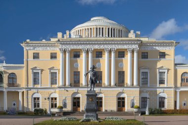 monument to Paul I and Pavlovsk Palace, Pavlovsk, Saint Petersburg, Russia clipart