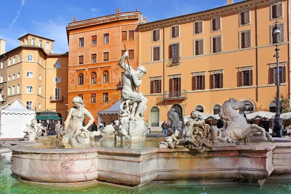 Fuente de Neptuno, Piazza Navona en Roma — Foto de Stock
