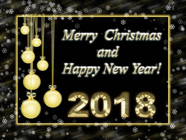 Carte Vœux Avec Bonne Année Joyeux Noël Cadre Inscription 2018 — Photo