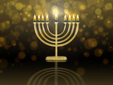 Mumlar yanan ile altın hanukkah menorah (hanukiah)