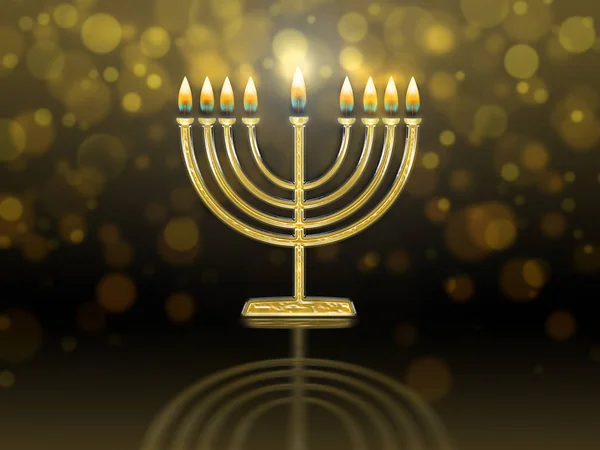 Arany Hanukkah Menorah Hanukiah Égő Gyertyák — Stock Fotó