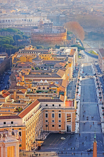 View of the historical center of Rome from the height of the dome of St. Peter's Cathedral, Vatican, Rome, Italy