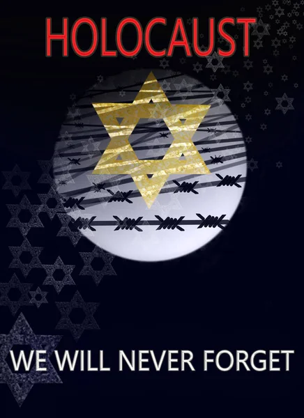 Image Dedicated Holocaust Star David Background Moon Barbed Wire Inscription — Stock Photo, Image