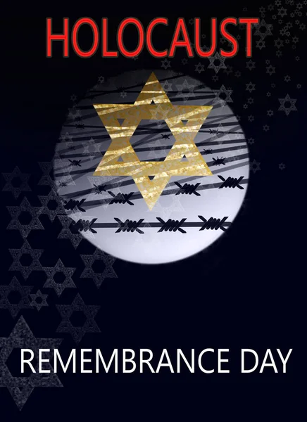 Imagen Dedicada Holocausto Una Estrella David Sobre Fondo Luna Alambre —  Fotos de Stock