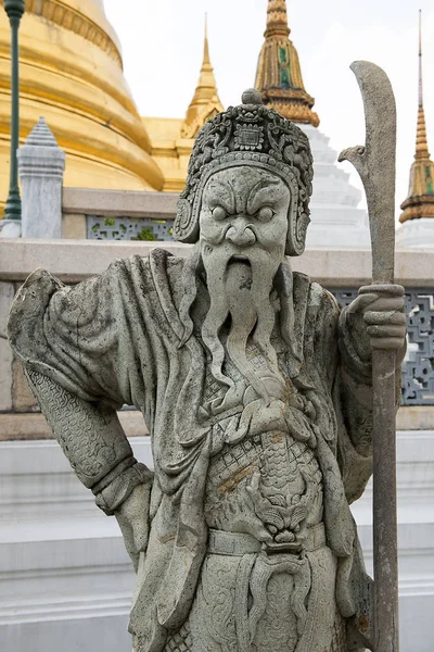 Bangkok Thailand Março 2018 Antiga Estátua Guerreiro Chinês Com Expressão — Fotografia de Stock