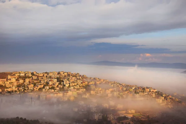 Vista Envuelta Niebla Mañana Pueblo Bíblico Caná Galilea Kafr Kanna — Foto de Stock