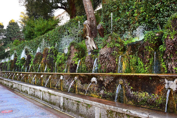 fountains in italian renaissance garden - villa d'Este in Tivoli, Italy