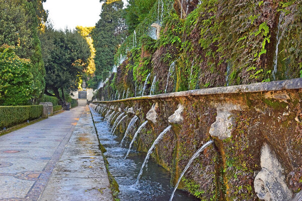 fountains in italian renaissance garden - villa d'Este in Tivoli, Italy