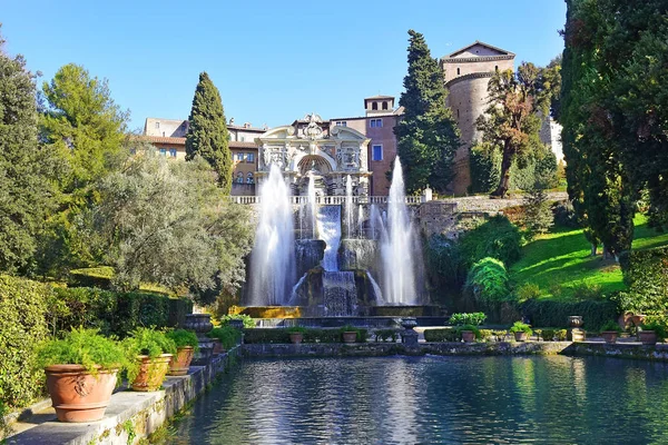 Fuente Neptuno Estanque Peces Jardín Renacentista Italiano Villa Este Tivoli —  Fotos de Stock
