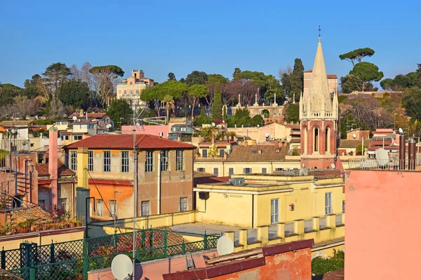 Toits Rome Dans Quartier Historique Place Espagne Arrière Plan Villa — Photo