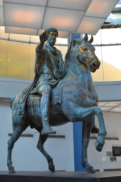 Rome Italië Januari 2020 Origineel Bronzen Ruiterstandbeeld Van Keizer Marcus — Stockfoto