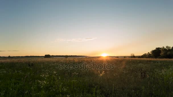 Desfasamento temporal. Pôr do sol sobre o campo . — Vídeo de Stock