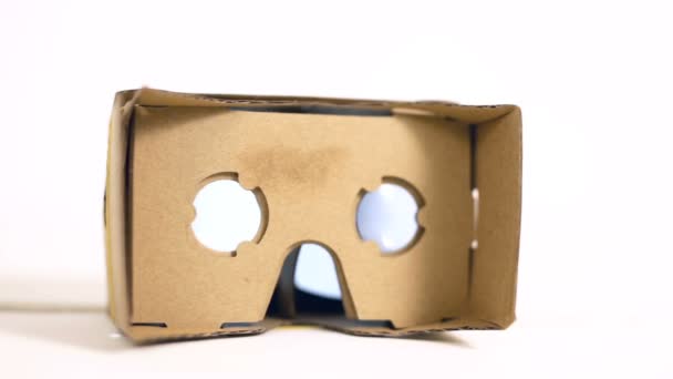 Virtual Reality Cardboard Glasses Table Blue Lenses — Stock Video