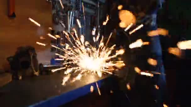 Grinding Sparks Flying Right Camera Slowmotion — Stock Video